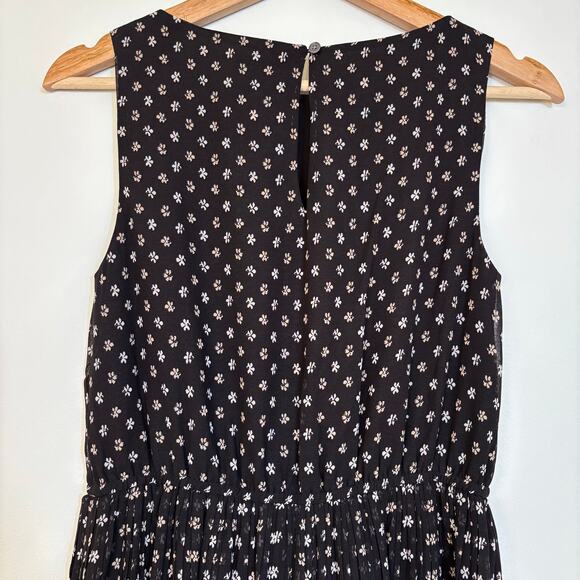 Ann Taylor Pleated A Line Floral Midi Dress Size 0 Black Sleeveless Elegant NWT - Picture 4 of 11